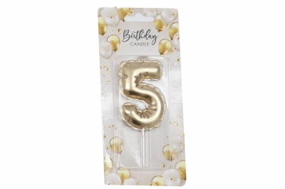 Gold Balloon Candle 6cm Number 5