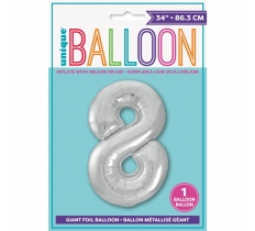 SILVER NUMBER 8 SHAPED FOIL BALLOON 34"
