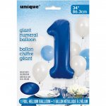 BLUE NUMBER 1 SHAPED FOIL BALLOON 34"