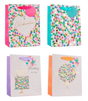 Confetti Detail Foiled Large Gift Bag 30x42x12cm