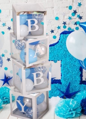 SET OF 4 SILVER BABY BALLOON BOXES 30CM X 30CM