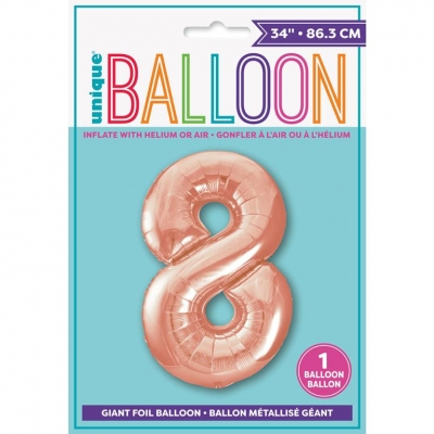 ROSE GOLD NUMBER 8 SHAPED FOIL BALLOON 34"