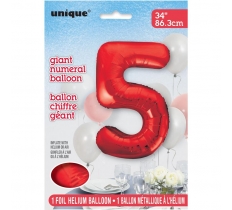 RED NUMBER 5 SHAPED FOIL BALLOON 34"