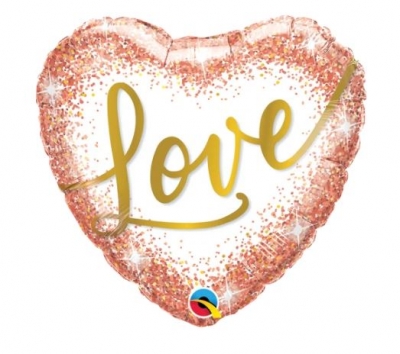 QUALATEX 18" HEART LOVE ROSE GOLD GLITTER DOTS BALLOON