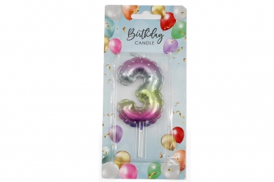 Rainbow Balloon Candle 6cm Number 3