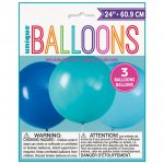 BLUE & TEAL GIANT LATEX BALLOONS 24" 3 PACK