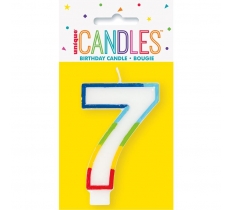 RAINBOW BORDER NUMBER 7 BIRTHDAY CANDLE