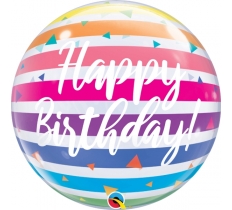 QUALATEX 22" BRIGHT RAINBOW STRIPES BIRTHDAY BUBBLE BALLOON