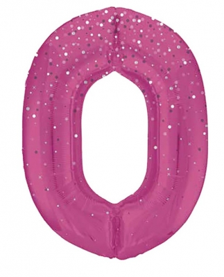 34" GLITZ 0 Pink Printed Prism Foil Balloon Numeral