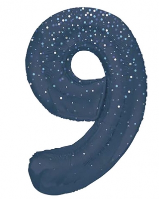 34" GLITZ 9 Blue Printed Prism Foil Balloon Numeral