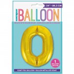 GOLD NUMBER 0 SHAPED FOIL BALLOON 34"