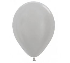 Sempertex 12" Pearl ( Satin ) Silver Latex Balloons 12 Pack