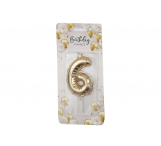 Gold Balloon Candle 6cm Number 6