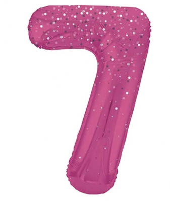 34" GLITZ 7 Pink Printed Prism Foil Balloon Numeral