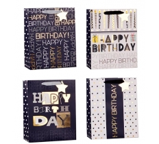 Mens Foiled Happy Birthday Medium Gift Bag 26x32x12cm