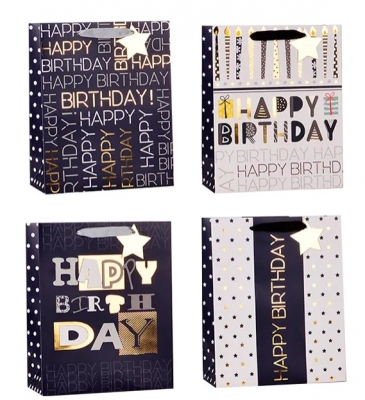 Mens Foiled Happy Birthday Medium Gift Bag 26x32x12cm