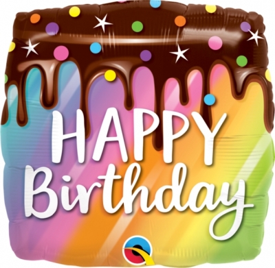 QUALATEX 18" BIRTHDAY RAINBOW DRIP CAKE SQUARE