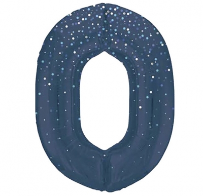 34" GLITZ 0 Blue Printed Prism Foil Balloon Numeral