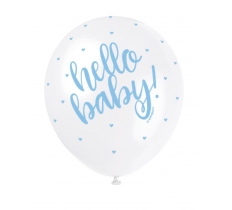 BLUE "HELLO BABY" 12" LATEX BALLOONS 5 PACK
