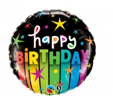 QUALATEX 18" BIRTHDAY COLORFUL STRIPES ROUND