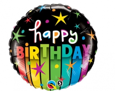 QUALATEX 18" BIRTHDAY COLORFUL STRIPES ROUND