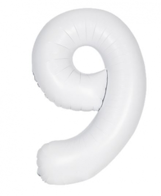 34" UNIQUE MATTE WHITE NUMBER 9 FOIL BALLOON