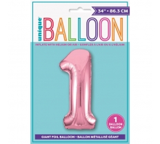 LOVELY PINK NUMBER 1 SHAPED FOIL BALLOON 34"