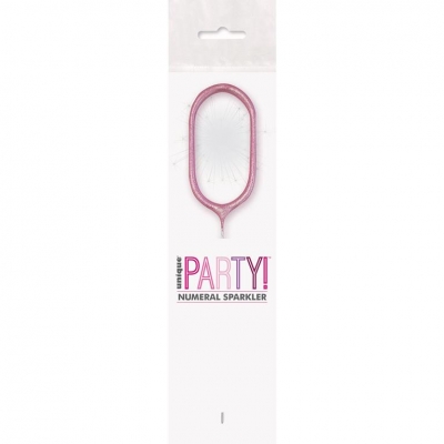 BIRTHDAY PINK GLITZ NUMBER 0 SPARKLER 7"