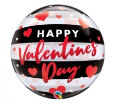 QUALATEX 22" SINGLE BUBBLE VALENTINE'S DAY BLACK STRIPES