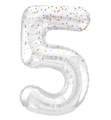 34" GLITZ 5 Rose Gold Printed Prism Foil Balloon Numeral