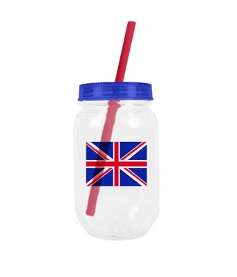 Union Jack Mason Jar With Straw 500ml