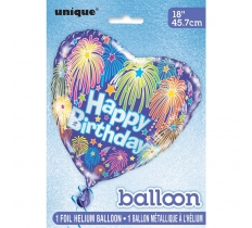 HEART BIRTHDAY FIREWORKS ROUND FOIL BALLOON 18"