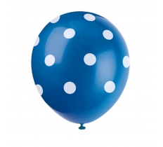 12" Latex Balloons 6ct - Royal Blue Dots