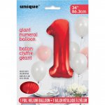 RED NUMBER 1 SHAPED FOIL BALLOON 34"