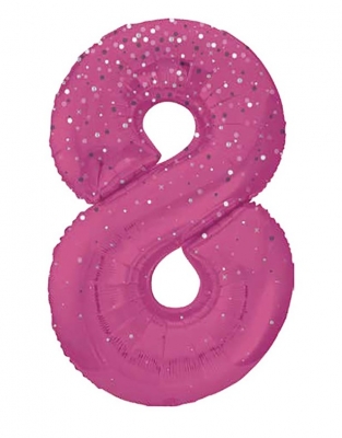 34" GLITZ 8 Pink Printed Prism Foil Balloon Numeral