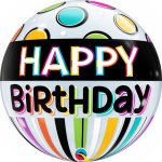 QUALATEX 22" BLACK BAND AND DOTS BIRTHDAY BALLOON