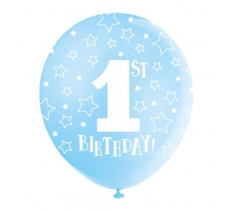 9" Blue Happy 1st Birthday Latex Balloons pack of 10