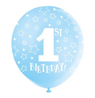 9" Blue Happy 1st Birthday Latex Balloons pack of 10