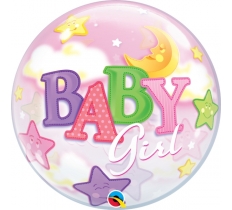 QUALATEX 22" BABY GIRL MOON & STARS SINGLE BUBBLE BALLOON