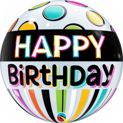 QUALATEX 22" BLACK BAND AND DOTS BIRTHDAY BALLOON