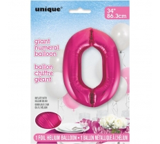 PINK NUMBER 0 SHAPED FOIL BALLOON 34"