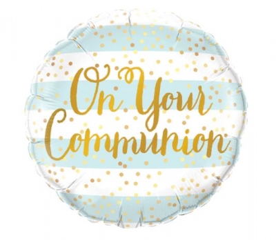 18" ROUND FOIL ON YOUR COMMUNION BLUE STRIPES