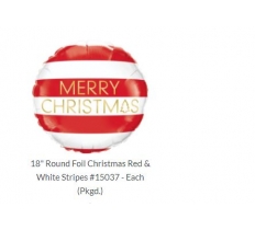 Round 18" Christmas Red & White Stripes Balloon