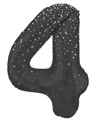 34" GLITZ 4 Black Printed Prism Foil Balloon Numeral