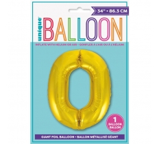 GOLD NUMBER 0 SHAPED FOIL BALLOON 34"