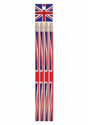 UNION JACK PENCILS WITH ERASER 4 PACK