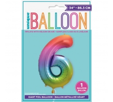 RAINBOW NUMBER 6 SHAPED FOIL BALLOON 34"