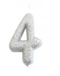 Age 4 Glitter Numeral Moulded Pick Candle Silver
