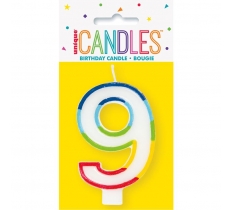 RAINBOW BORDER NUMBER 9 BIRTHDAY CANDLE