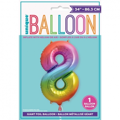 RAINBOW NUMBER 8 SHAPED FOIL BALLOON 34"